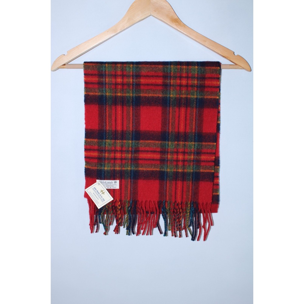 NWT John Hanly Men's One Size 100% Lambswool Plaid Scarf